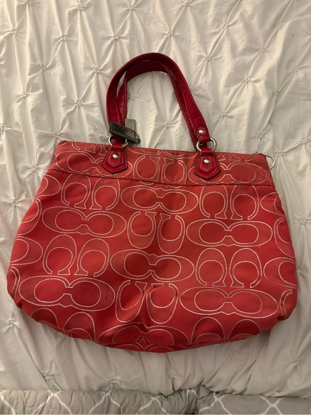Coach Signature Red Shoulder Tote Bag Vintage Poppy